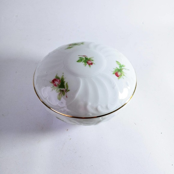 Vtg Vohenstrauss Johann Seltmann Bavaria Germany Trinket Dish & Lid Pink Roses - Picture 2 of 6
